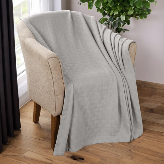 King Silver Cotton Cable Knit Blanket