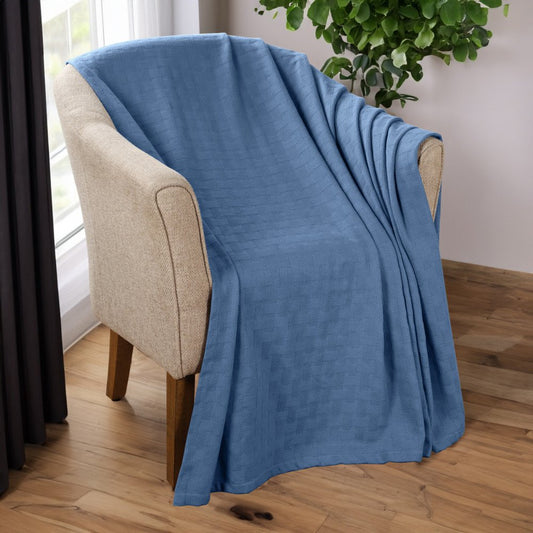 9" X 9" Denim Blue Cotton Geometric Basketweave Throw Blanket