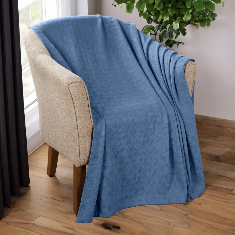 9" X 9" Denim Blue Geometric Cotton Basketweave Throw Blanket