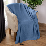 9" X 9" Denim Blue Geometric Cotton Basketweave Throw Blanket