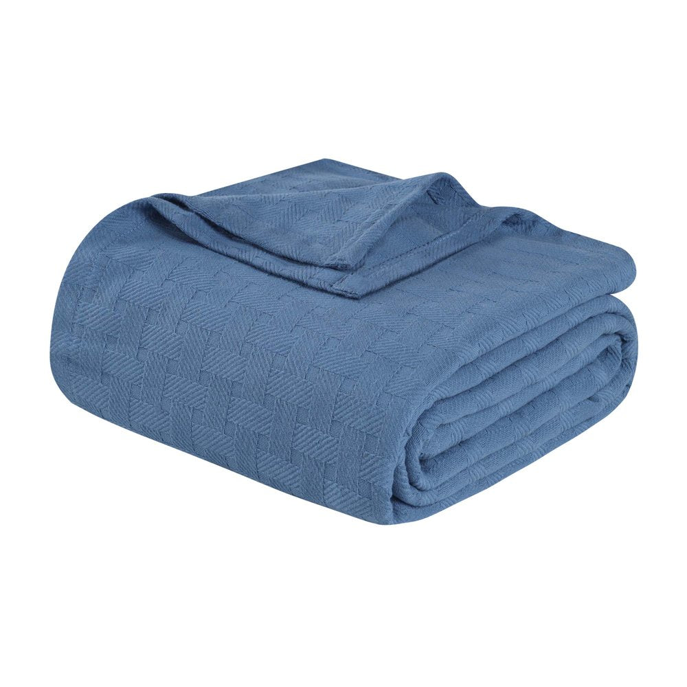 9" X 9" Denim Blue Geometric Cotton Basketweave Throw Blanket