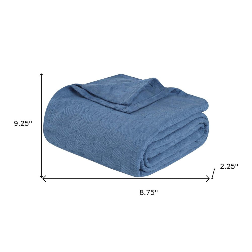 9" X 9" Denim Blue Cotton Geometric Basketweave Throw Blanket
