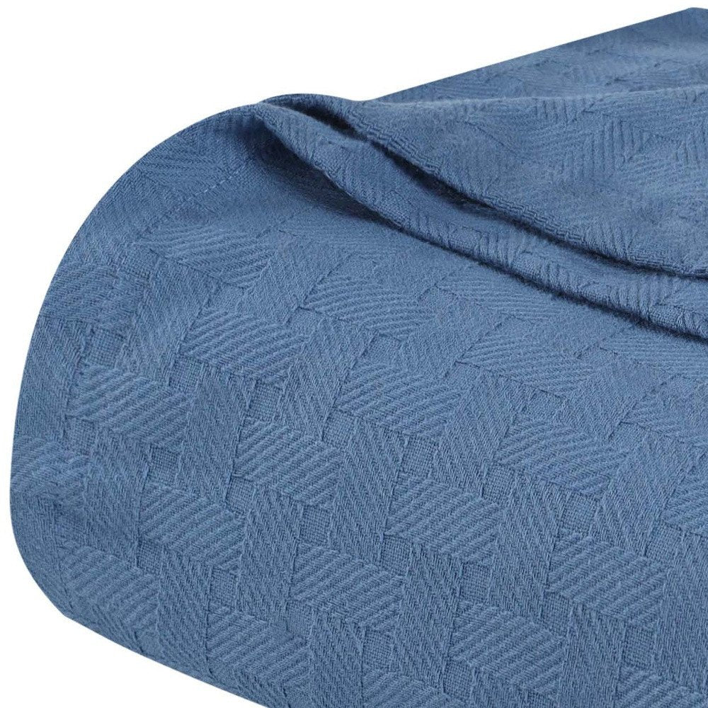 9" X 9" Denim Blue Cotton Geometric Basketweave Throw Blanket