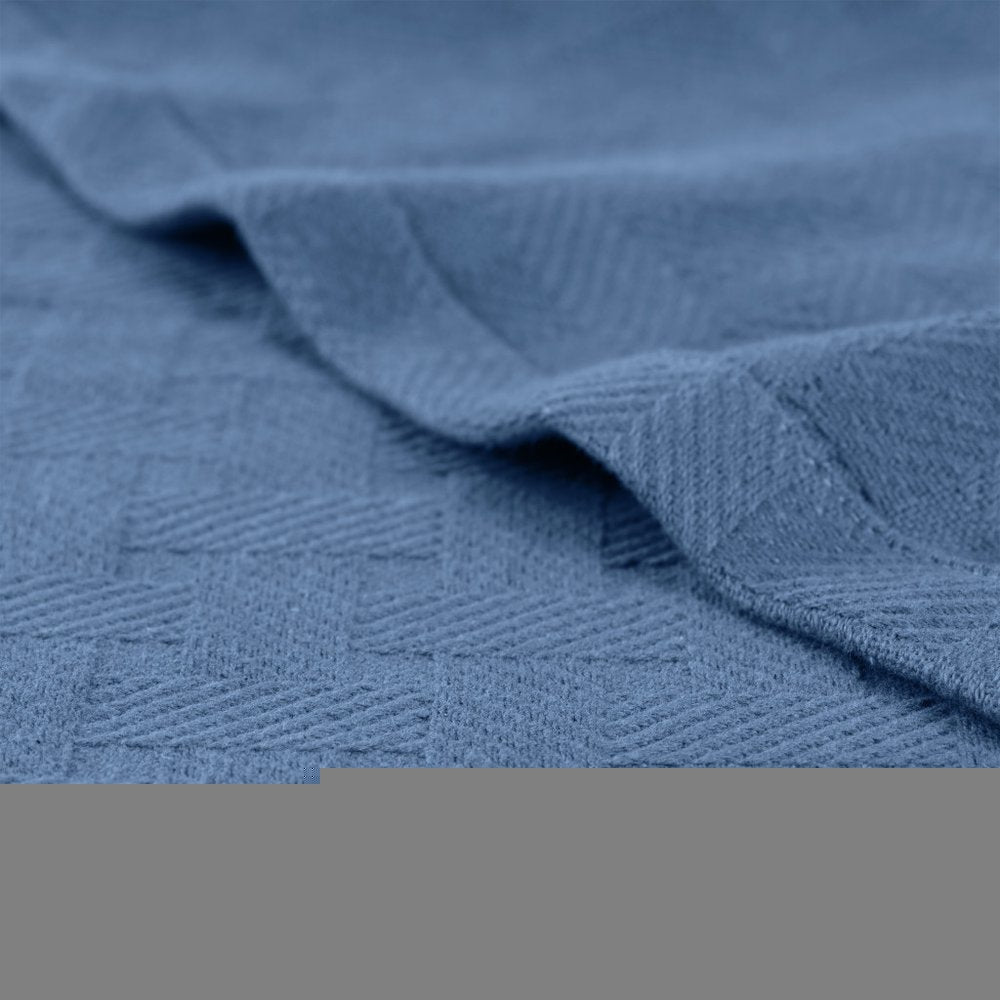 9" X 9" Denim Blue Geometric Cotton Basketweave Throw Blanket
