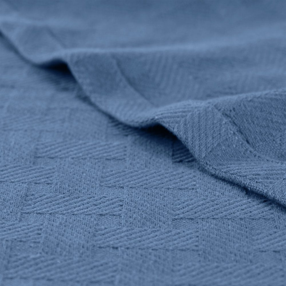 9" X 9" Denim Blue Cotton Geometric Basketweave Throw Blanket