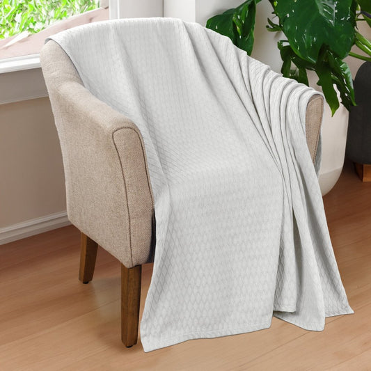 Queen Platinum Cotton Cable Knit Blanket