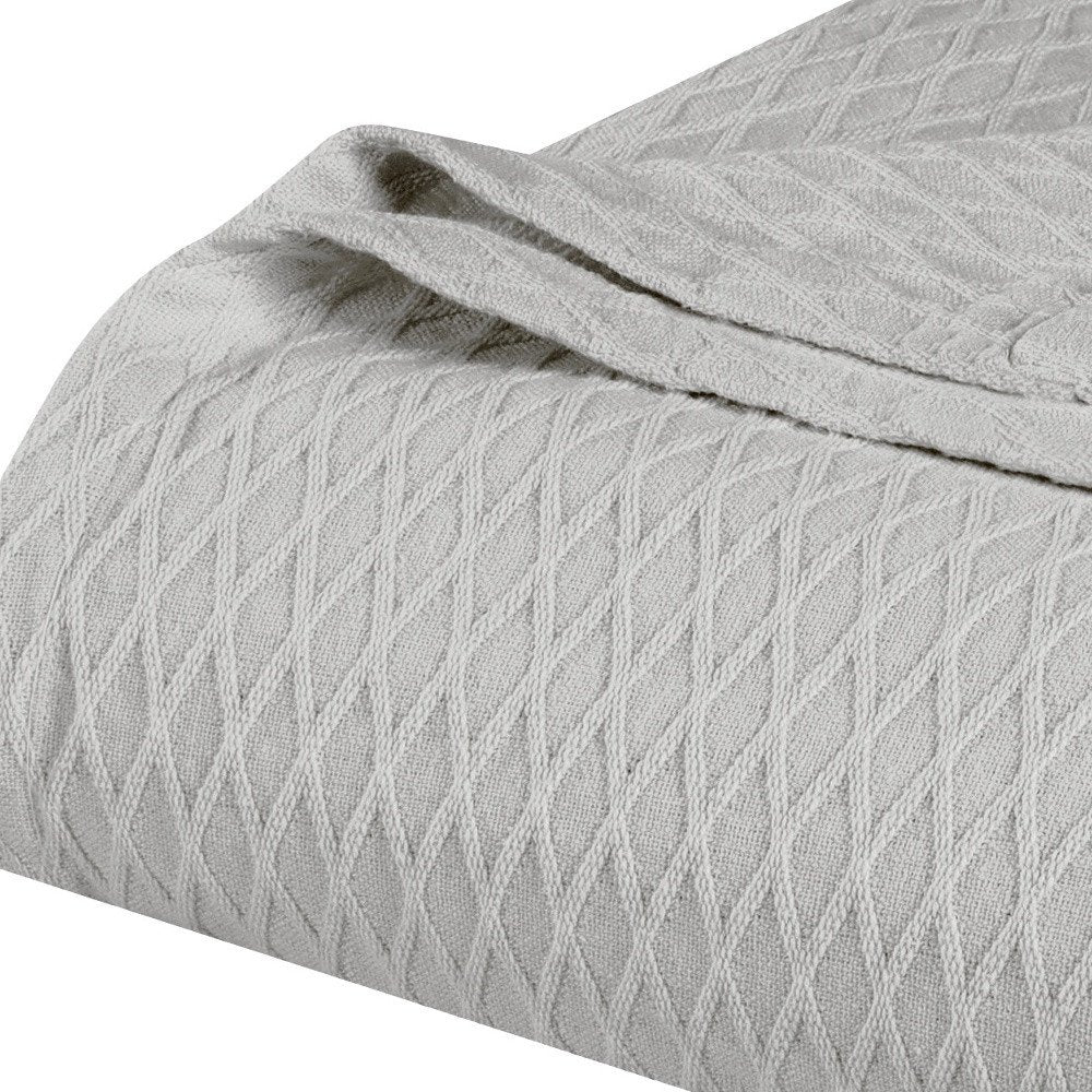 Queen Platinum Cotton Cable Knit Blanket
