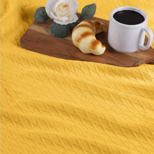 Queen Yellow Cotton Woven Geometric Blanket