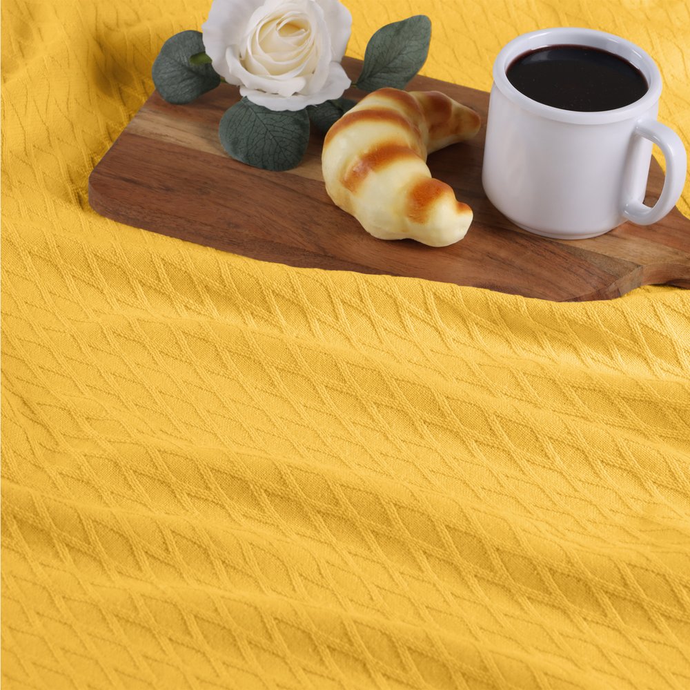 Queen Yellow Cotton Woven Geometric Blanket