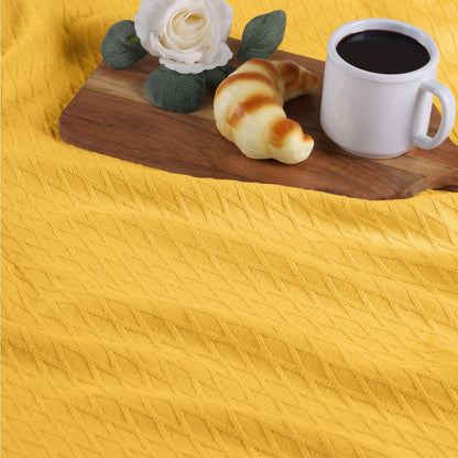Queen Yellow Cotton Woven Geometric Blanket