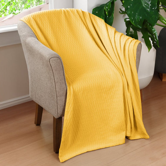 Queen Yellow Cotton Woven Geometric Blanket