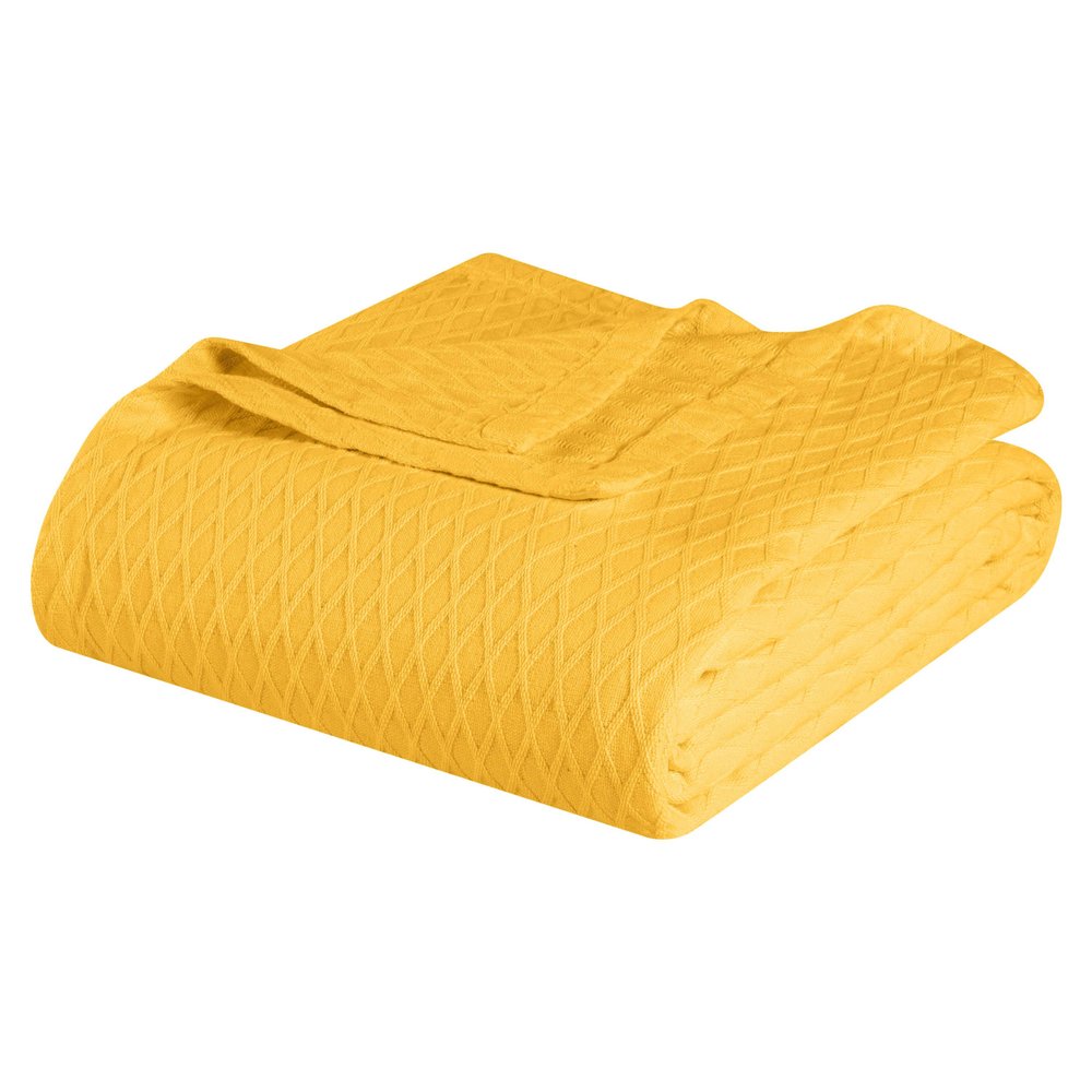 Queen Yellow Cotton Woven Geometric Blanket