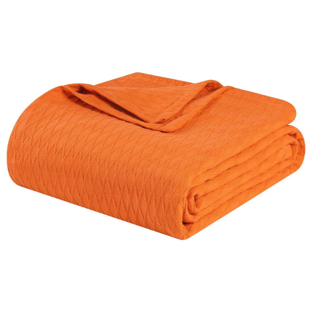 King Burnt Orange Cotton Woven Geometric Blanket