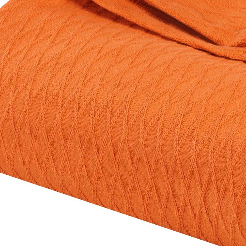 King Burnt Orange Cotton Woven Geometric Blanket