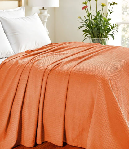 King Burnt Orange Cotton Woven Geometric Blanket