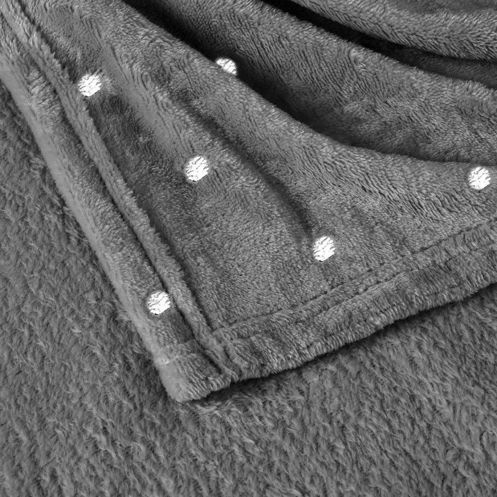 Queen Gray And Silver Fleece Woven Polka Dots Plush Blanket