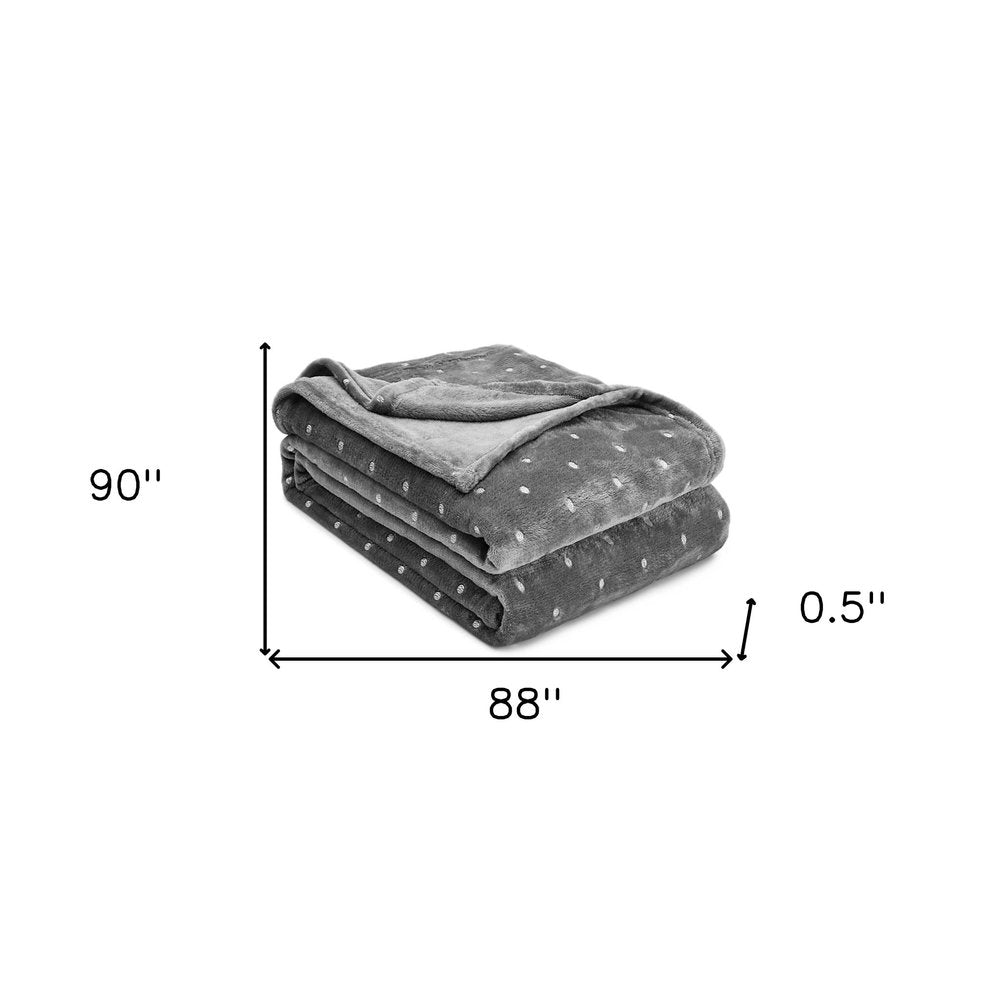 Queen Gray And Silver Fleece Woven Polka Dots Plush Blanket