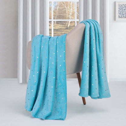 50" X 60" Light Blue And Silver Fleece Woven Polka Dots Plush Throw Blanket