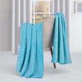 50" X 60" Light Blue And Silver Fleece Woven Polka Dots Plush Throw Blanket