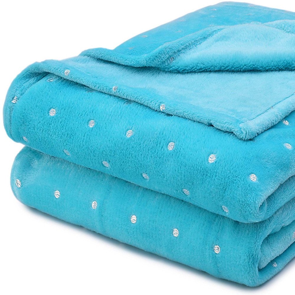 50" X 60" Light Blue And Silver Fleece Woven Polka Dots Plush Throw Blanket