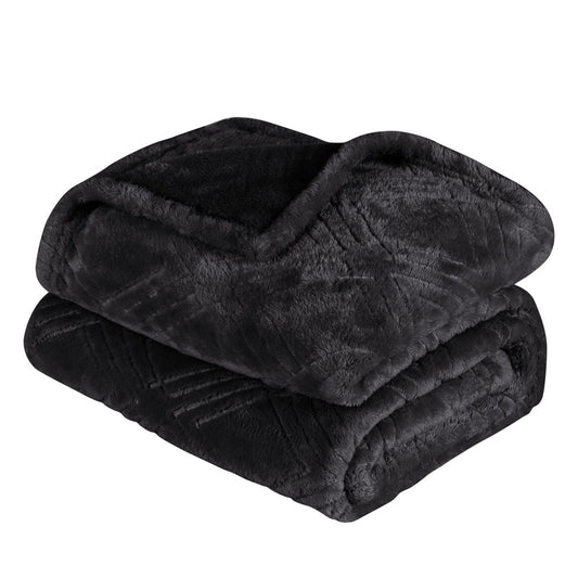 King Black Flannel Geometric Plush Blanket