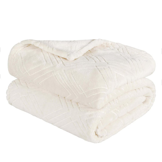 King Ivory Flannel Geometric Plush Blanket