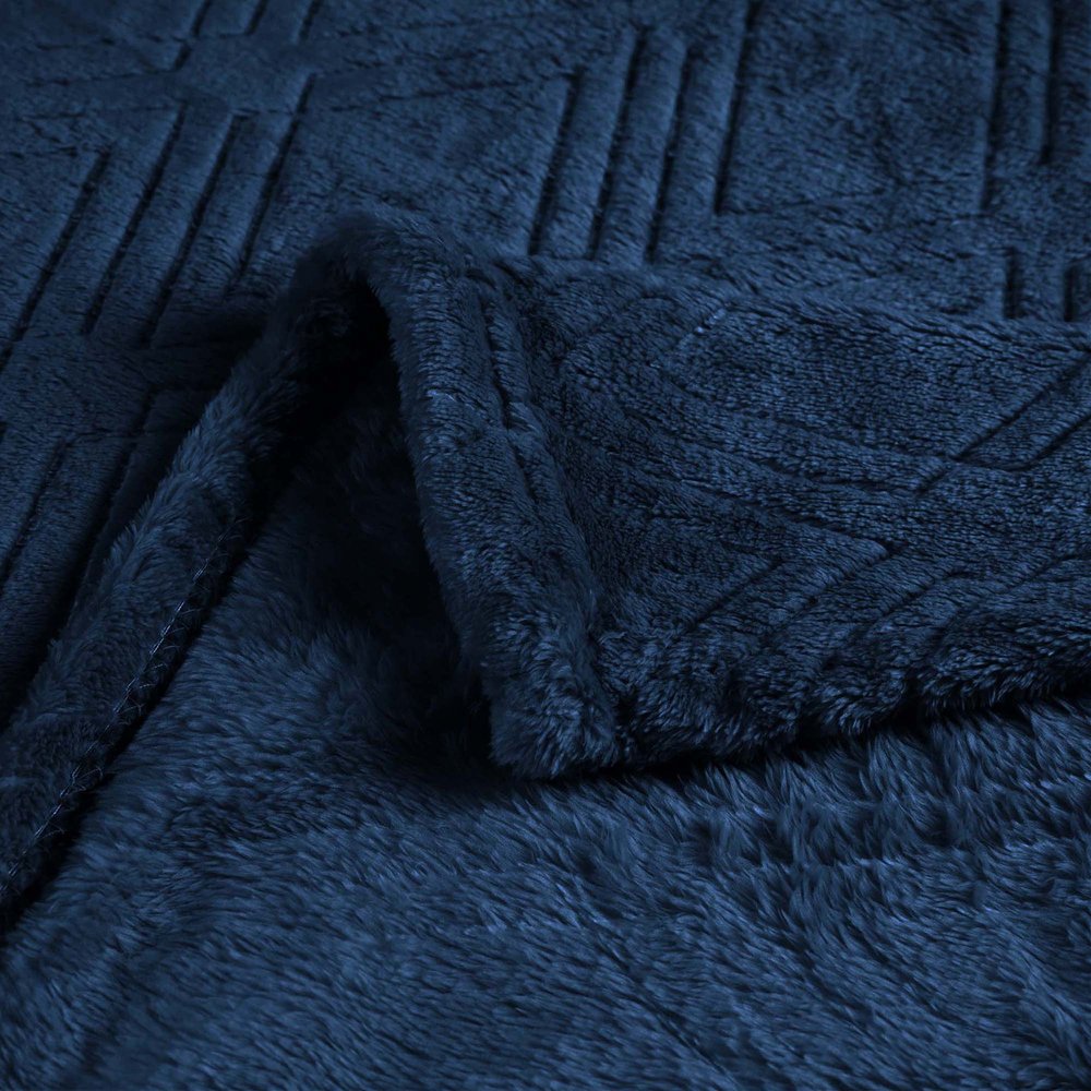 King Navy Blue Flannel Geometric Plush Blanket