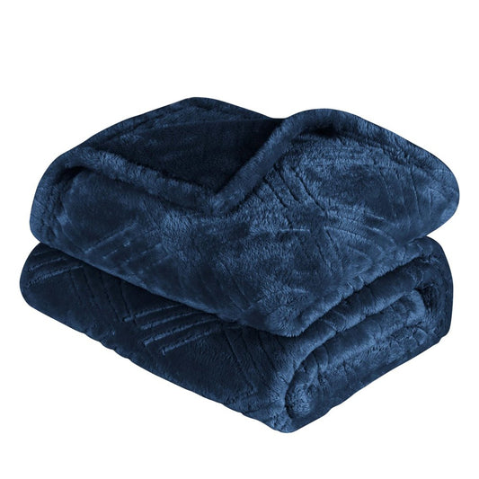 King Navy Blue Flannel Geometric Plush Blanket