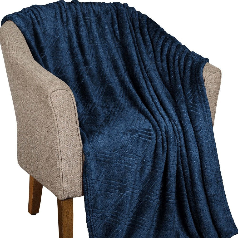 King Navy Blue Flannel Geometric Plush Blanket