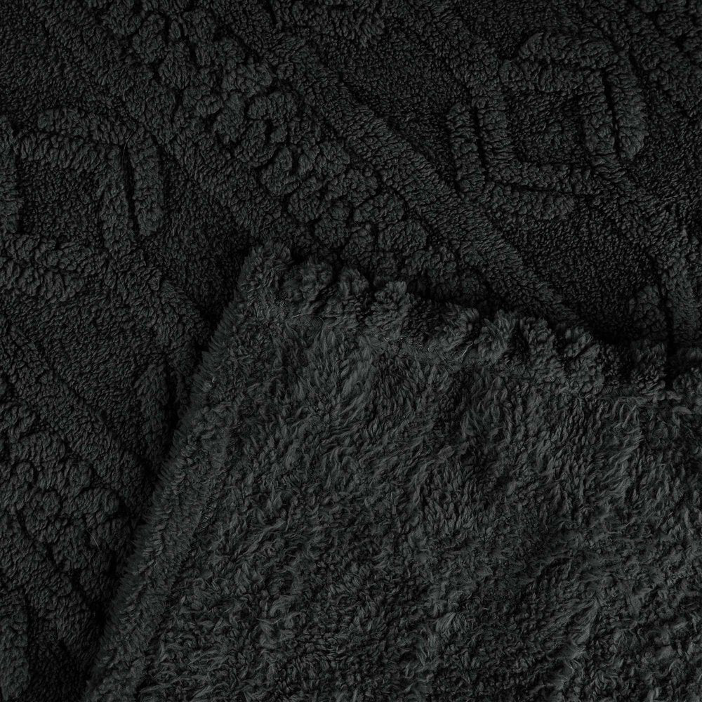 Twin Black Geometric Fleece Woven Plush Blanket