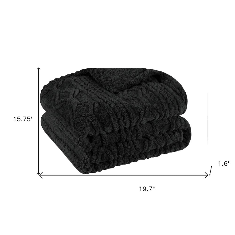 Twin Black Geometric Fleece Woven Plush Blanket