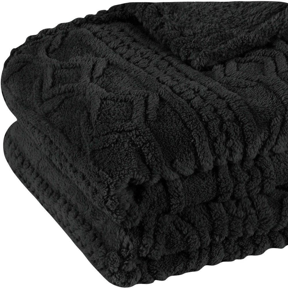 Twin Black Fleece Geometric Plush Blanket