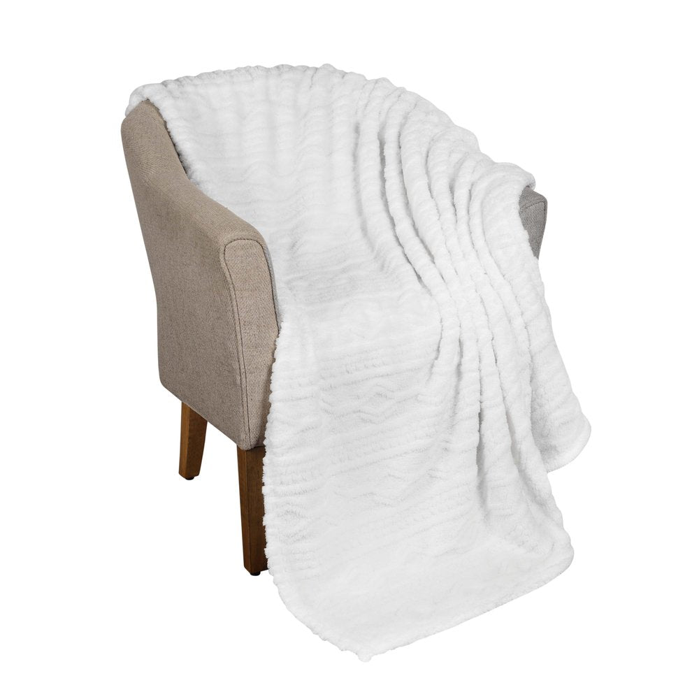 Twin White Fleece Knitted Plush Blanket