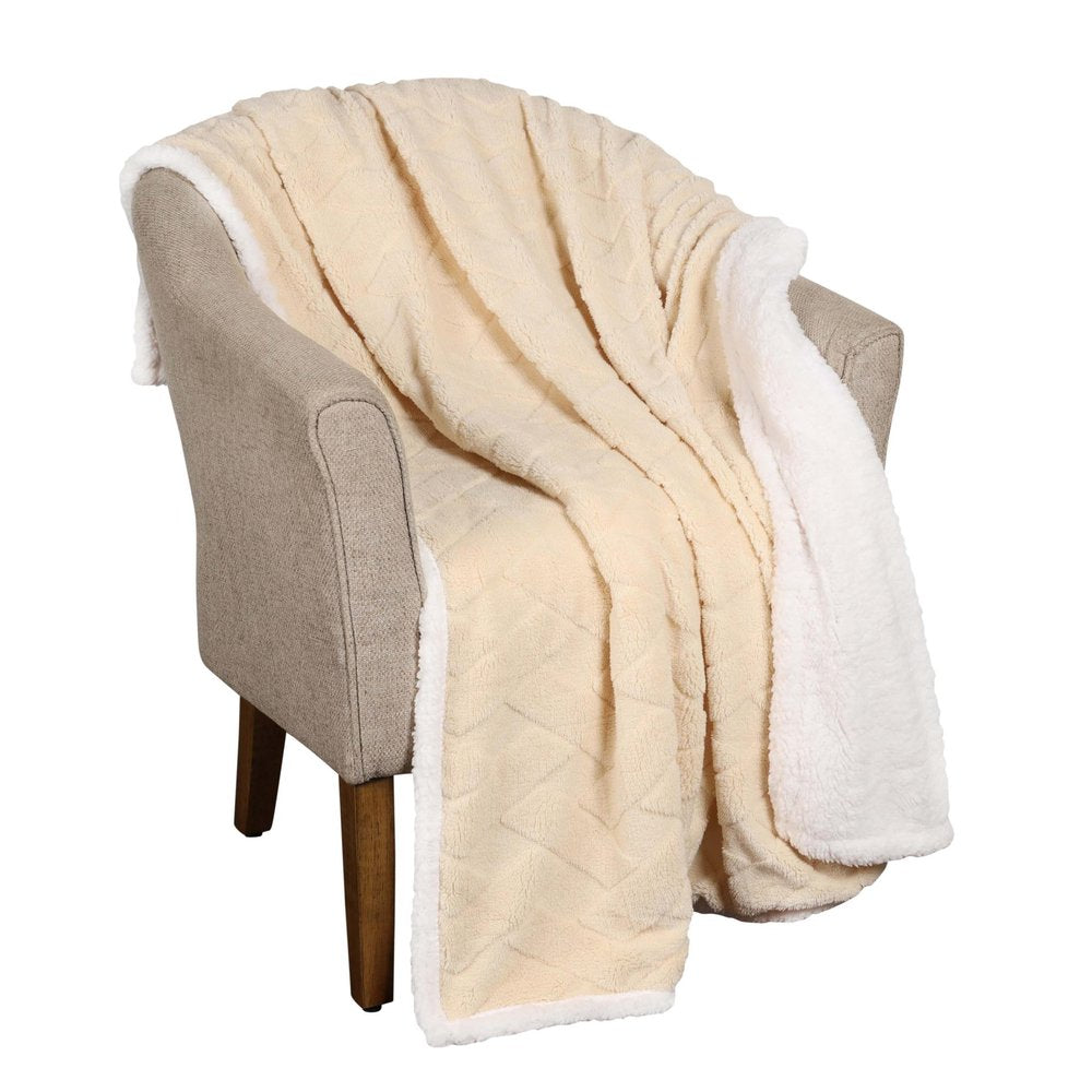 Queen Cream Fleece Geometric Plush Blanket