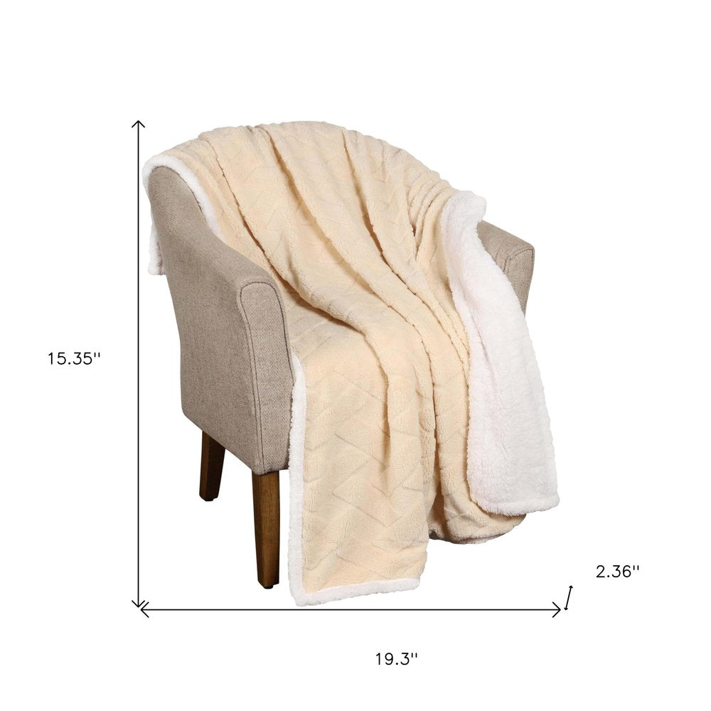 Queen Cream Fleece Geometric Plush Blanket