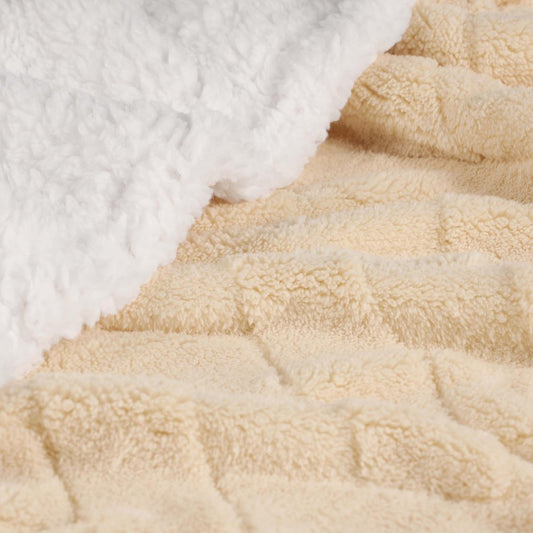 Queen Cream Fleece Geometric Plush Blanket