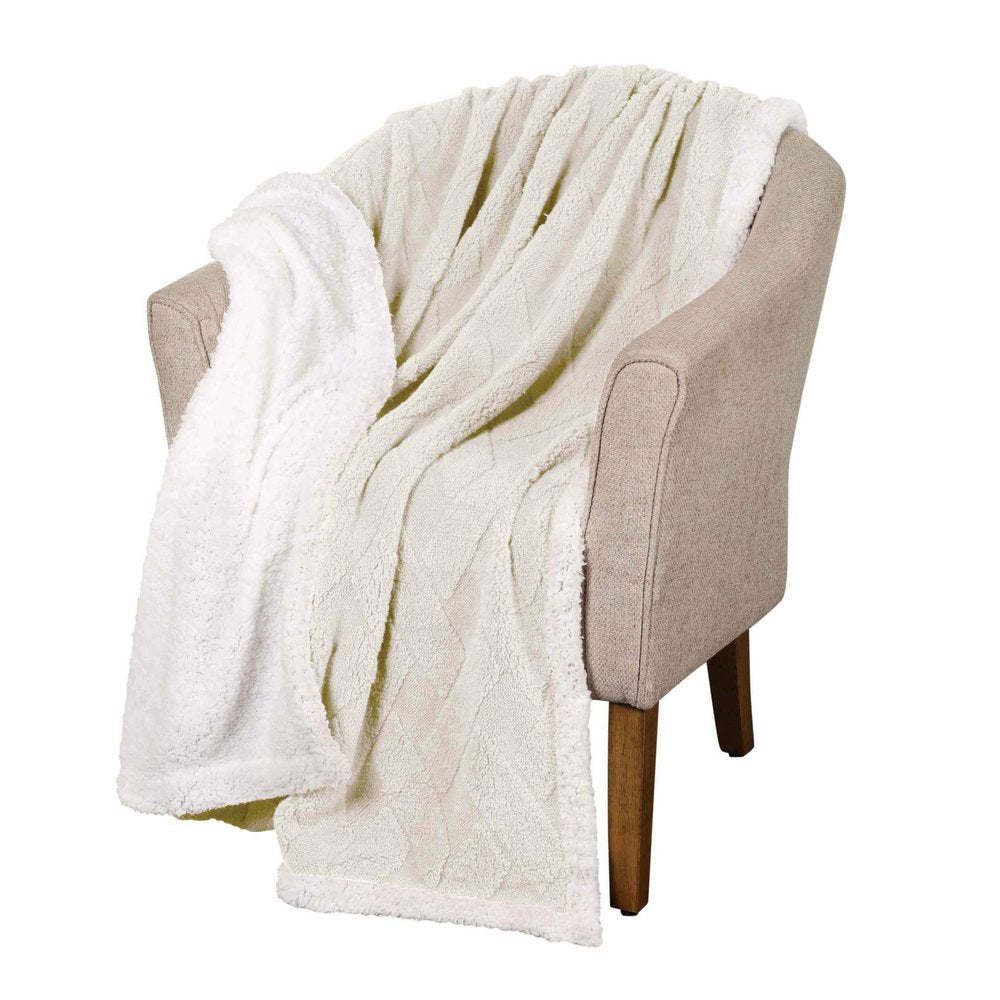 Queen Ivory Fleece Geometric Plush Blanket