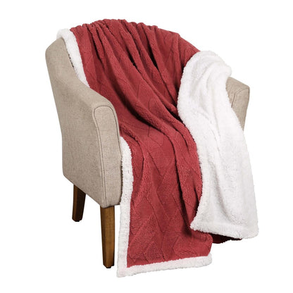 Queen Red And Orange Fleece Geometric Plush Blanket