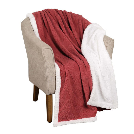 Queen Red And Orange Fleece Geometric Plush Blanket
