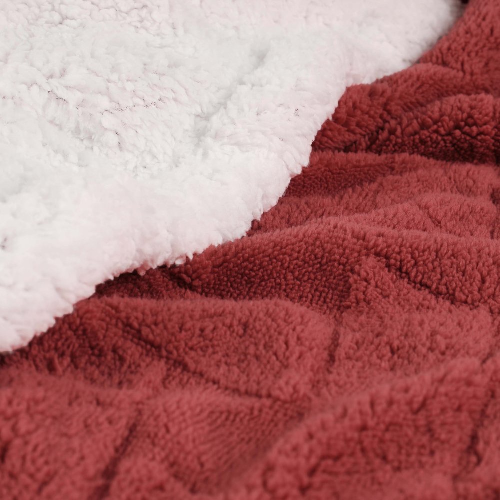 Queen Red And Orange Geometric Fleece Woven Plush Blanket