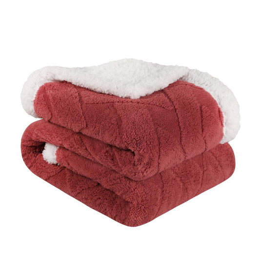 Queen Red And Orange Fleece Geometric Plush Blanket