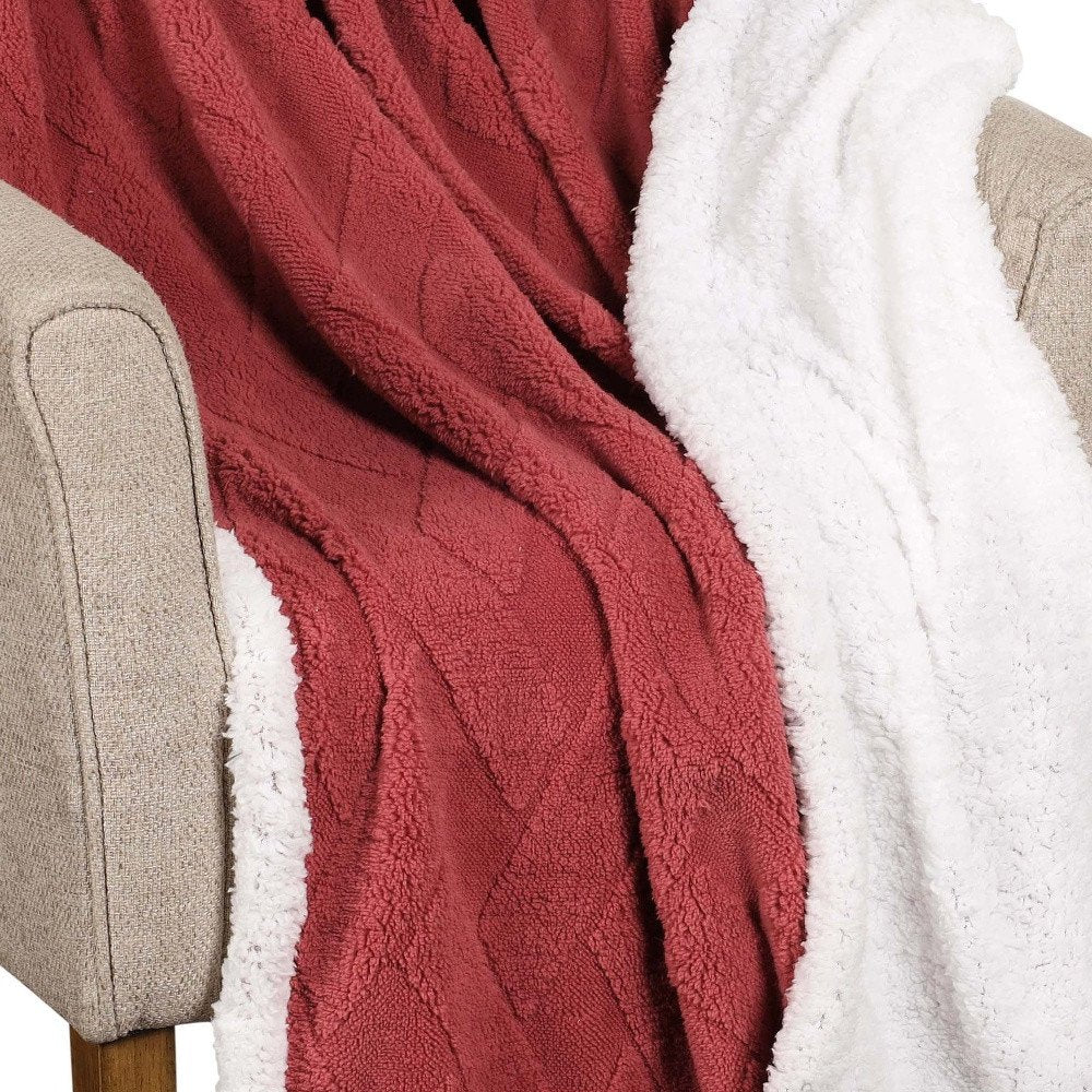 Queen Red And Orange Fleece Geometric Plush Blanket