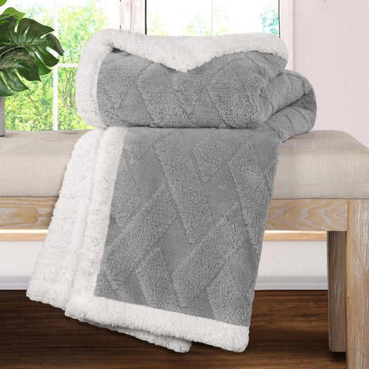 Queen Platinum Fleece Geometric Plush Blanket