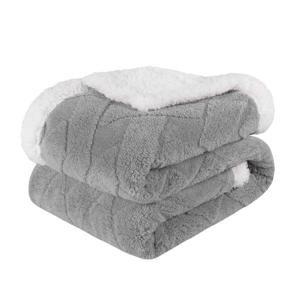Queen Platinum Geometric Fleece Woven Plush Blanket