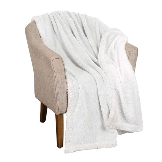 Queen White Fleece Knitted Plush Blanket