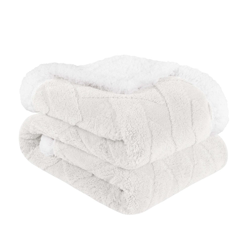 Queen White Fleece Knitted Plush Blanket