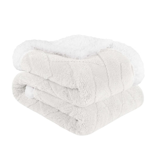 Queen White Fleece Knitted Plush Blanket