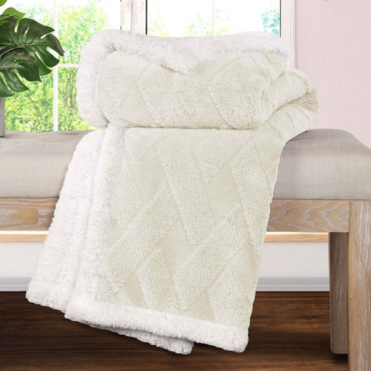 King Ivory Fleece Geometric Plush Blanket