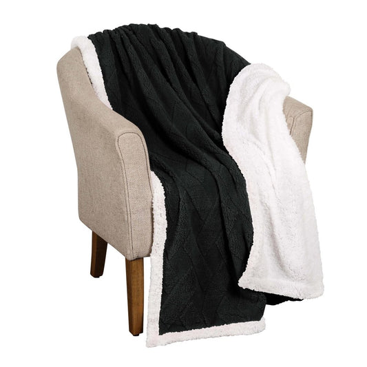 Twin Black Fleece Knitted Plush Blanket