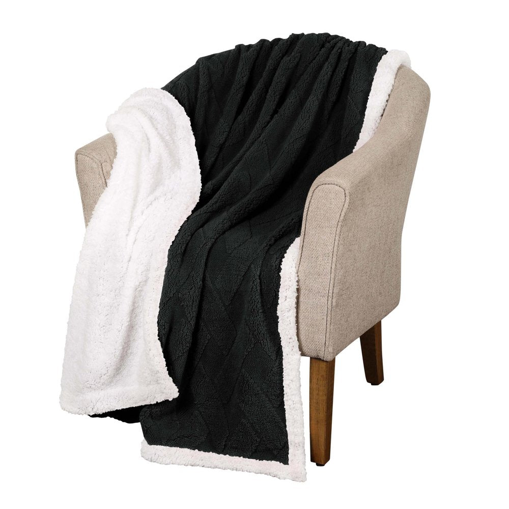 Twin Black Fleece Knitted Plush Blanket